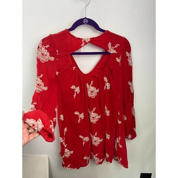 Free People Emma Embroidered Swing Dress Back Cut-Out - Size XS - Picture 2 of 6